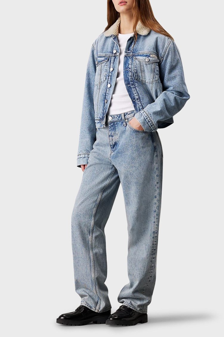 Calvin Klein % 100 Pamuk Logolu Regular Fit Kısa J20J2240961A4 Kadın Kot Ceket J20J224096 1A4 AÇIK MAVİ - Calvin Klein (1)