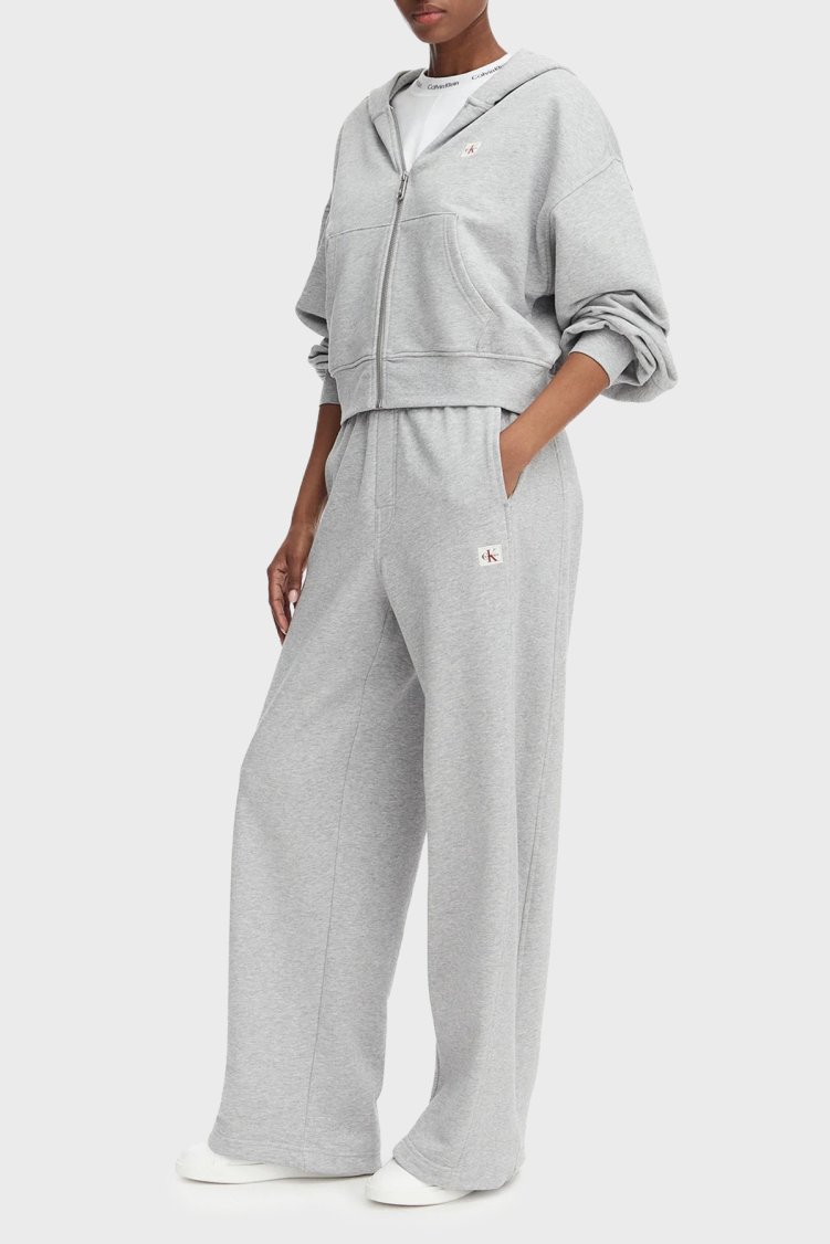 Calvin Klein % 100 Pamuk Logolu Relaxed Fit Yüksek Bel LV047C249GP79 Kadın Pantolon LV047C249G P79 GRİ - Calvin Klein (1)