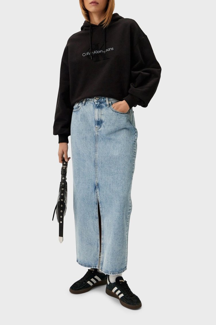 Calvin Klein % 100 Pamuk Oversize Fit Kapüşonlu Crop J20J224170BEH Bayan Sweat J20J224170 BEH SİYAH - Calvin Klein (1)