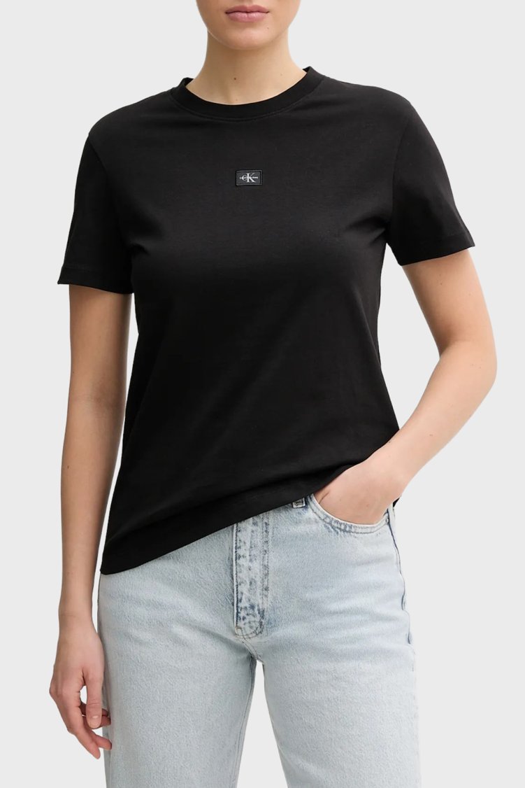 Calvin Klein % 100 Pamuk Regular Fit Bisiklet Yaka Logolu Kadın T Shirt LV047F227G UB1 SİYAH - Calvin Klein