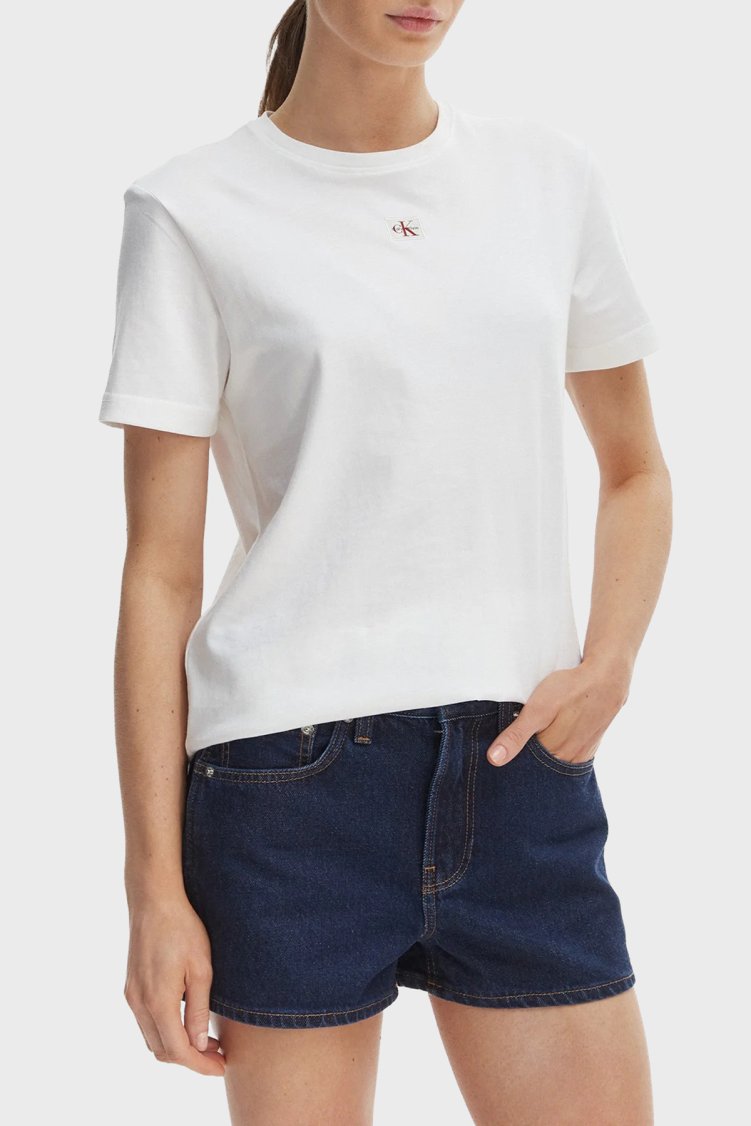 Calvin Klein % 100 Pamuk Regular Fit Bisiklet Yaka Logolu Kadın T Shirt LV047F227G YAF BEYAZ - Calvin Klein
