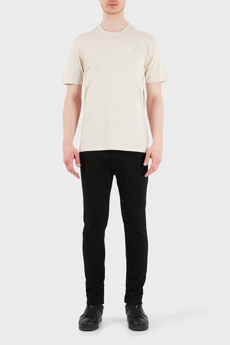 Calvin Klein % 100 Pamuk Regular Fit Bisiklet Yaka Logolu LV14RF852G2JX Erkek T Shirt LV14RF852G 2JX BEJ - Calvin Klein (1)