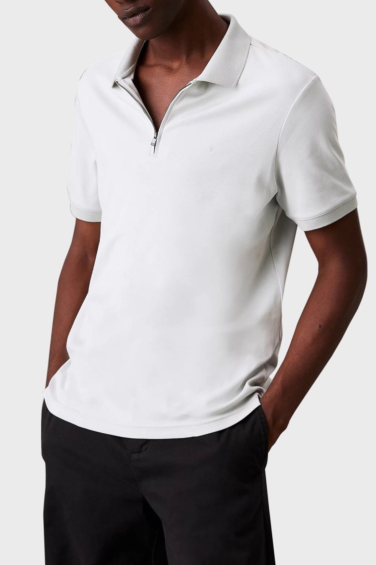 Calvin Klein % 100 Pamuk Regular Fit Yarım Fermuarlı K10K112754PFH Erkek Polo Yaka T Shirt K10K112754 PFH GRİ - Calvin Klein