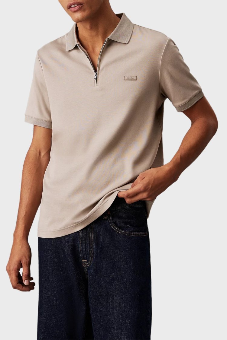 Calvin Klein % 100 Pamuk Regular Fit Yarım Fermuarlı K10K112754RAJ Erkek Polo Yaka T Shirt K10K112754 RAJ HAKİ - Calvin Klein