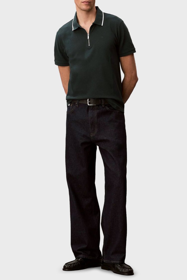 Calvin Klein % 100 Pamuk Regular Fit Yarım Fermuarlı LV04LF214GPZM Erkek Polo LV04LF214G PZM PETROL - Calvin Klein