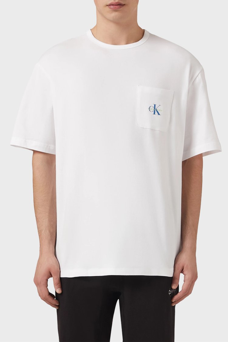 Calvin Klein % 100 Pamuk Relaxed Fit Bisiklet Yaka LV00NM2972100 Erkek T Shirt LV00NM2972 100 BEYAZ - Calvin Klein
