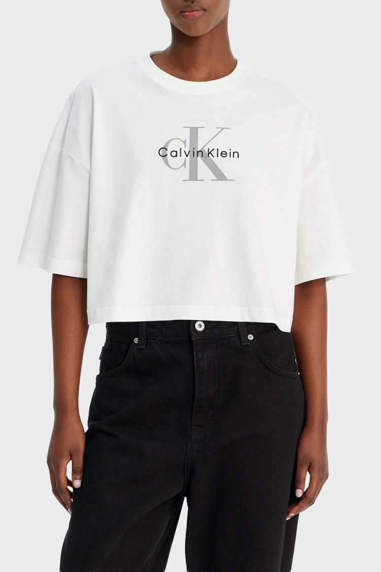 Calvin Klein % 100 Pamuk Relaxed Fit Logolu Bisiklet Yaka LV047F828GYAF Kadın T Shirt LV047F828G YAF BEYAZ - Calvin Klein
