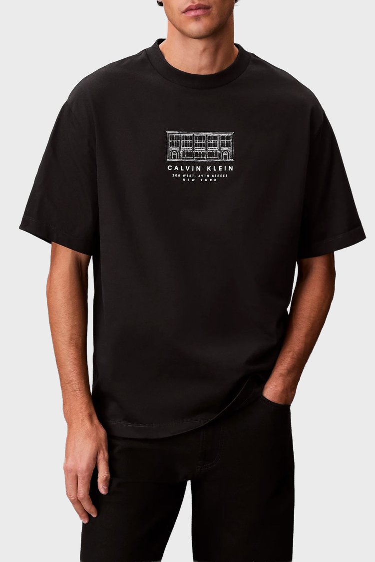 Calvin Klein % 100 Pamuk Relaxed Fit Logolu Bisiklet Yaka LV04RF823GUB1 Erkek T Shirt LV04RF823G UB1 SİYAH - Calvin Klein