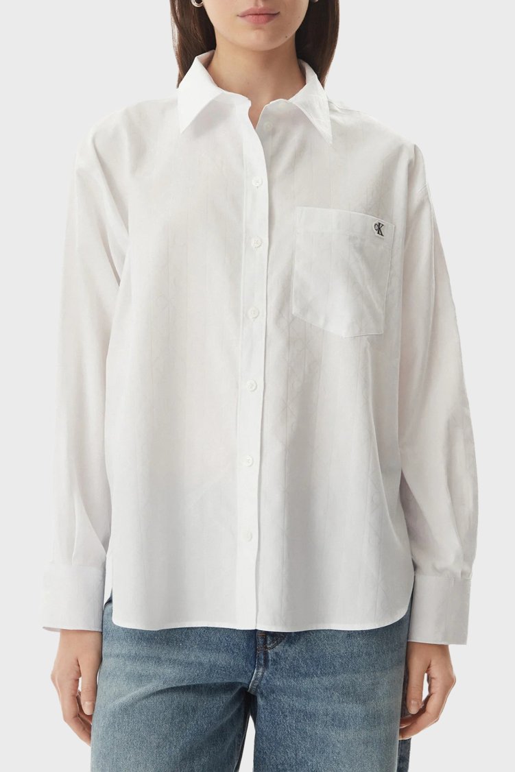 Calvin Klein % 100 Pamuk Relaxed Fit Logolu Klasik Yaka LV047G126GYAA Kadın Gömlek LV047G126G YAA BEYAZ - Calvin Klein