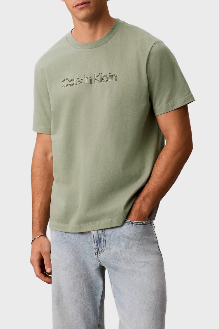 Calvin Klein % 100 Pamuk Relaxed Fit Logolu LV04LG812GPEZ Erkek T Shirt LV04LG812G PEZ Haki - Calvin Klein