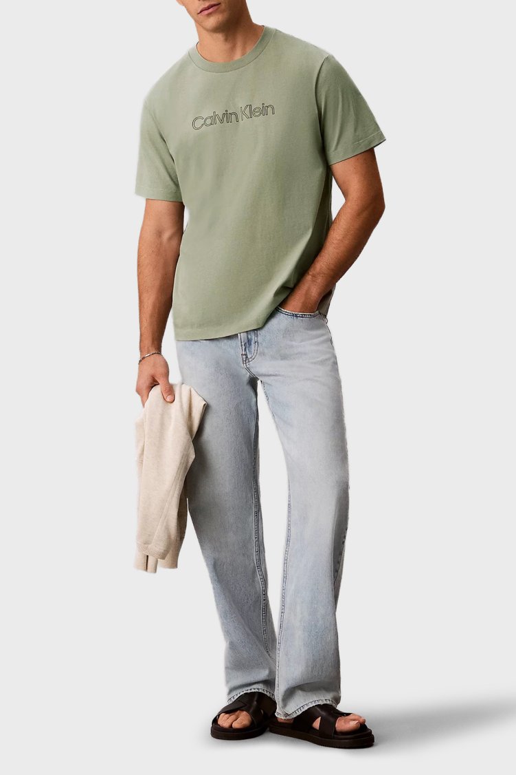 Calvin Klein % 100 Pamuk Relaxed Fit Logolu LV04LG812GPEZ Erkek T Shirt LV04LG812G PEZ Haki - Calvin Klein (1)