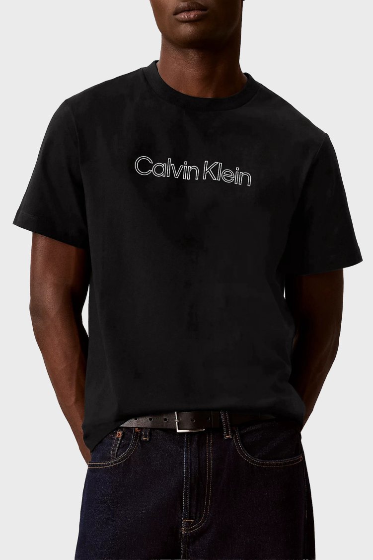 Calvin Klein % 100 Pamuk Relaxed Fit Logolu LV04LG812GUB1 Erkek T Shirt LV04LG812G UB1 SİYAH - Calvin Klein