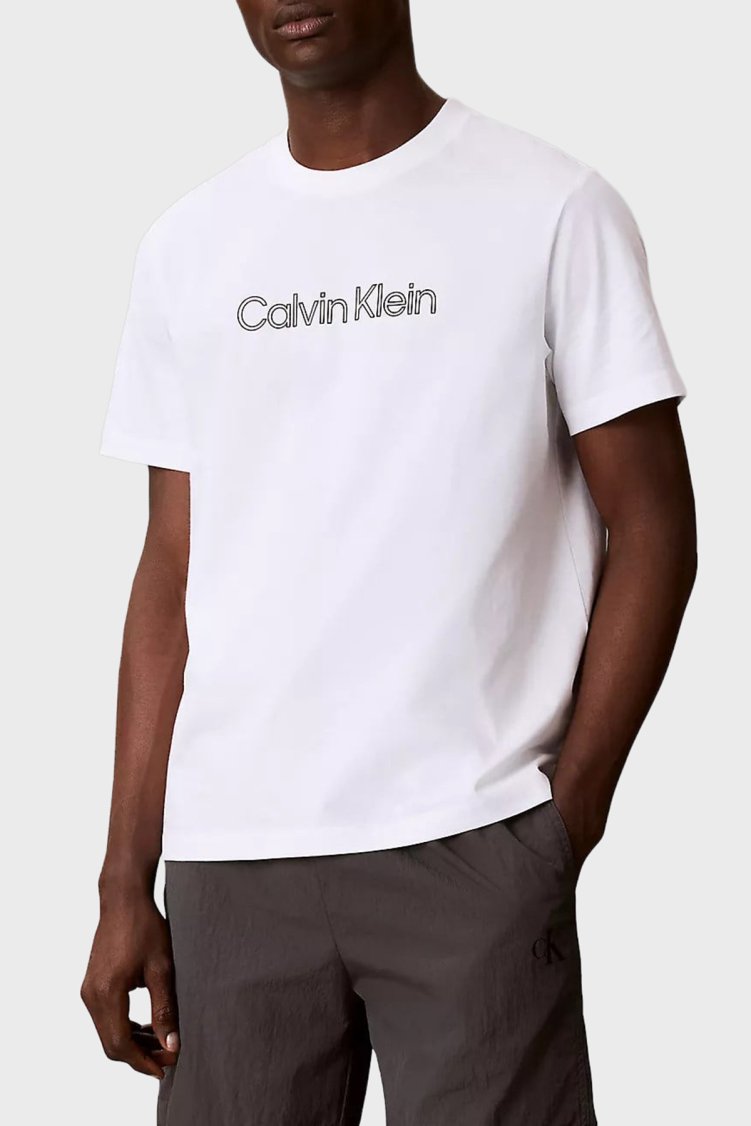 Calvin Klein % 100 Pamuk Relaxed Fit Logolu LV04LG812GYAF Erkek T Shirt LV04LG812G YAF BEYAZ - Calvin Klein