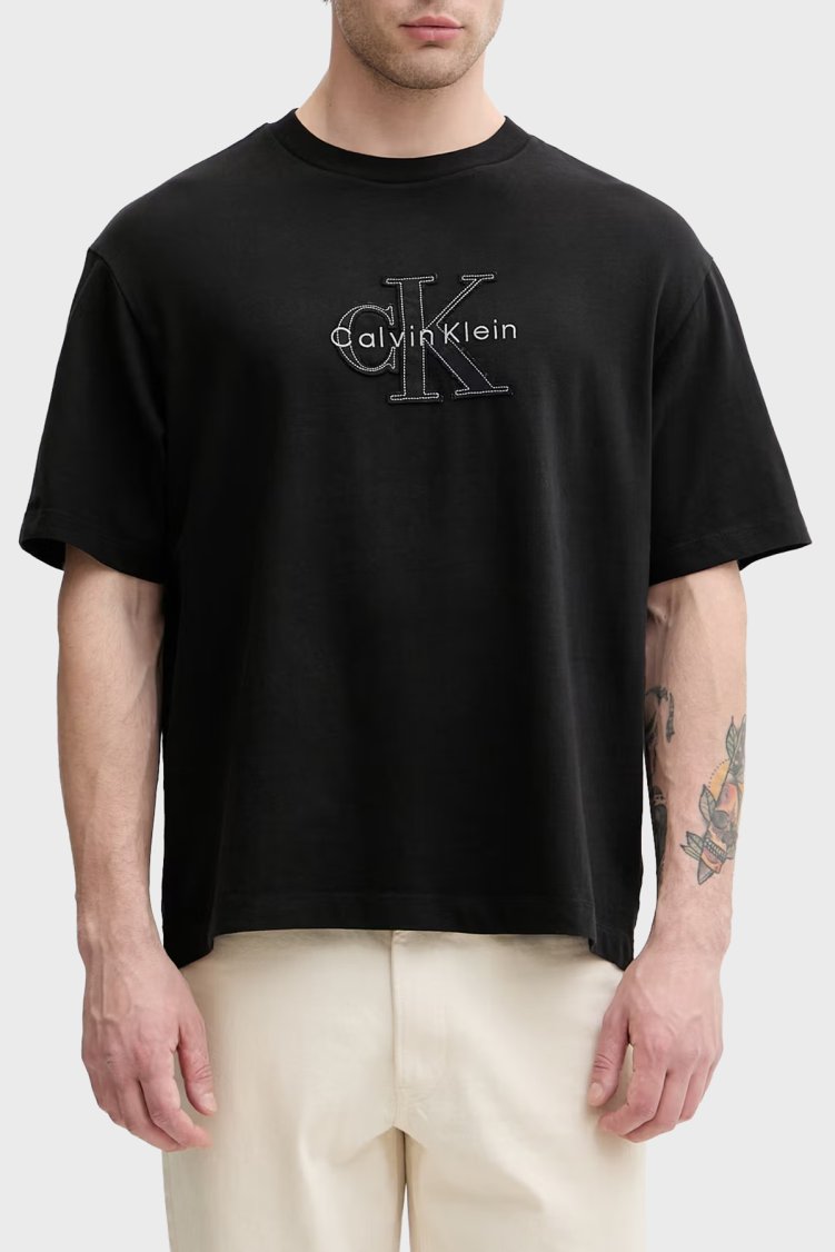 Calvin Klein % 100 Pamuk Relaxed Fit Logolu LV04RG814GUB1 Erkek T Shirt LV04RG814G UB1 SİYAH - Calvin Klein