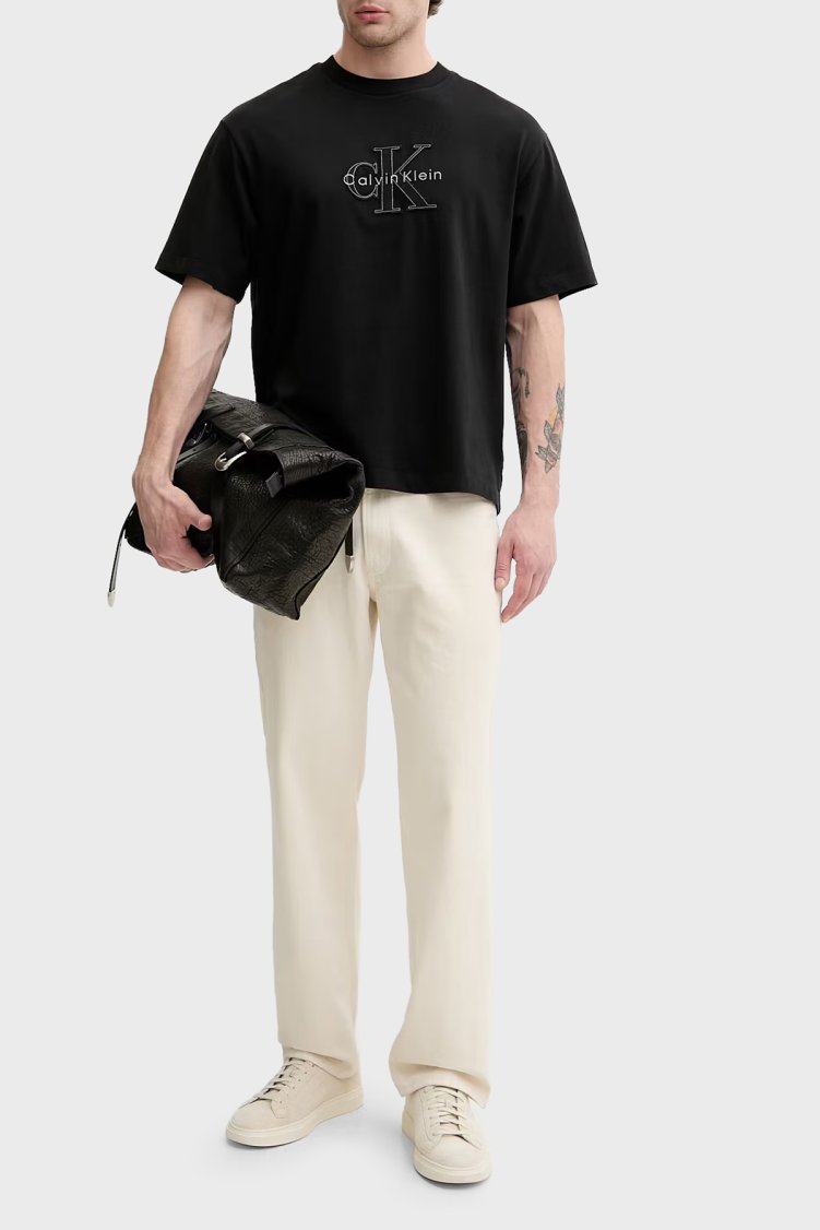 Calvin Klein % 100 Pamuk Relaxed Fit Logolu LV04RG814GUB1 Erkek T Shirt LV04RG814G UB1 SİYAH - Calvin Klein (1)