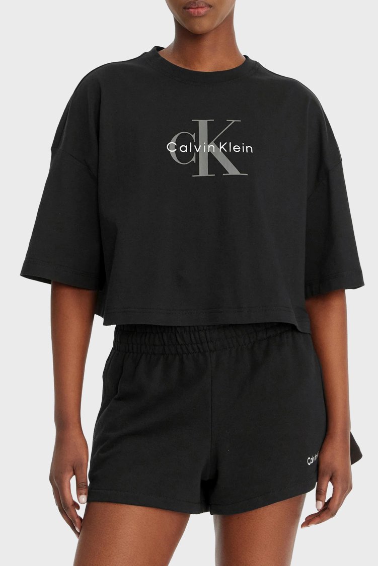 Calvin Klein % 100 Pamuk Relaxed Fit Logolu Bisiklet Yaka LV047F828GUB1 Kadın T Shirt LV047F828G UB1 SİYAH - Calvin Klein