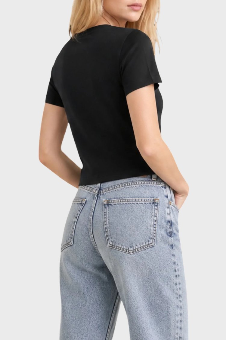 Calvin Klein % 100 Pamuk Slim Fit Bisiklet Yaka LV047G806GUB1 Kadın T Shirt LV047G806G UB1 Siyah - Calvin Klein (1)