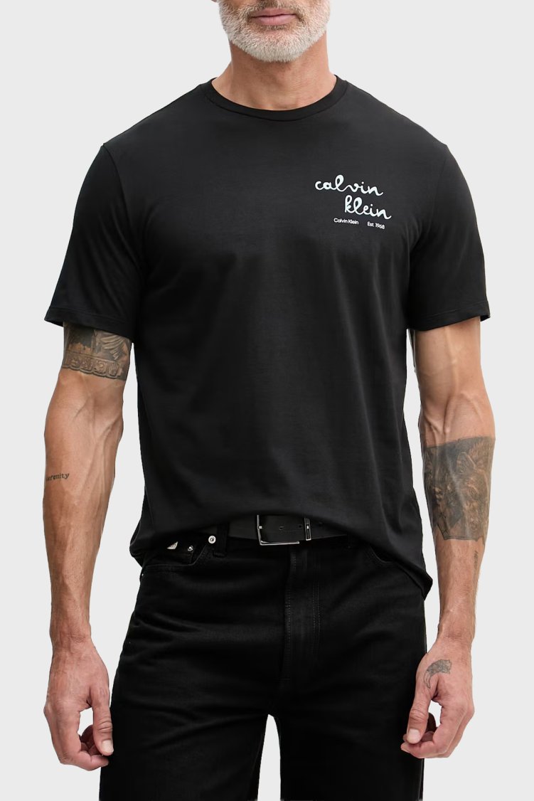 Calvin Klein % 100 Pamuk Slim Fit Logolu Bisiklet Yaka LV04RG837GUB1 Erkek T Shirt LV04RG837G UB1 SİYAH - Calvin Klein