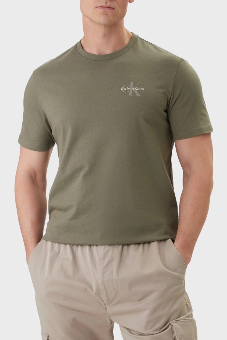 Calvin Klein % 100 Pamuklu Logolu Bisiklet Yaka LV04RF278GLDY Erkek T Shirt LV04RF278G LDY HAKİ - Calvin Klein