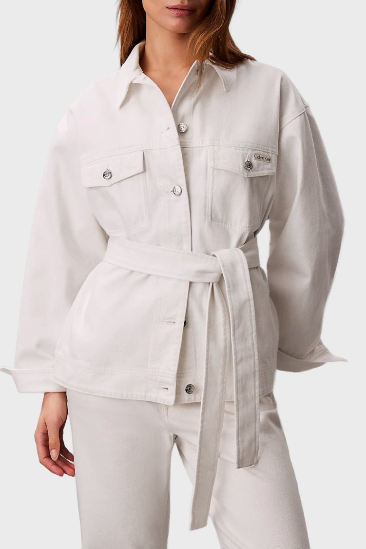 Calvin Klein % 100 Pamuklu Regular Fit Klasik Yaka LV047F759G ASN Bayan Kot Ceket LV047F759G ASN BEYAZ - Calvin Klein