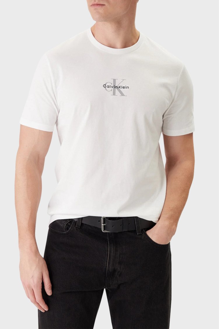 Calvin Klein % 100 Pamuklu Regular Fit Logolu Bisiklet Yaka Erkek T Shirt LV04RB866G YAF BEYAZ - Calvin Klein