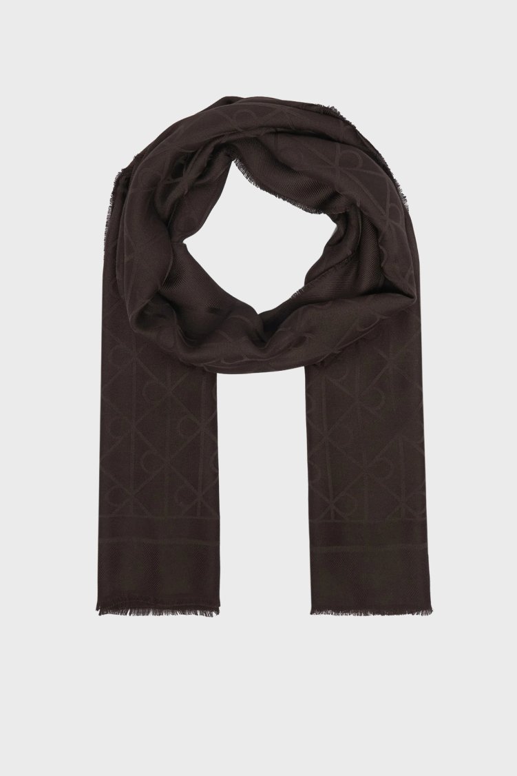 Calvin Klein 180 x 75 cm Jakarlı Logolu LV04F8096GBAL Kadın Şal LV04F8096G BAL Kahve - Calvin Klein