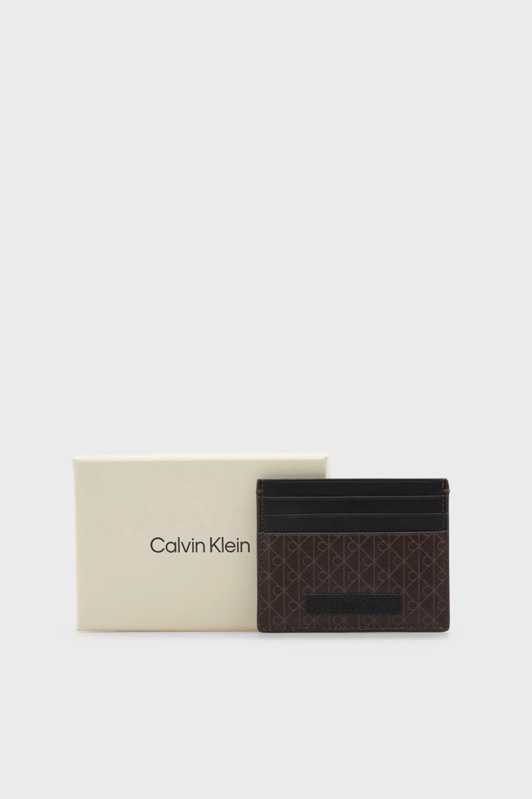 Calvin Klein 4G Monogram Logolu LV04D1083GBAY Erkek Kartlık LV04D1083G BAY SİYAH-KAHVE - Calvin Klein