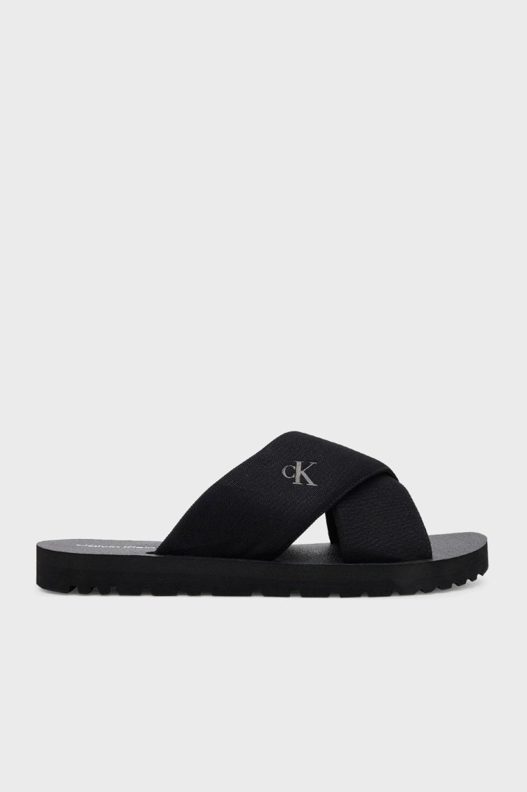 Calvin Klein Çapraz Bantlı Logolu YM0YM012230GJ Erkek Terlik YM0YM01223 0GJ SİYAH - Calvin Klein