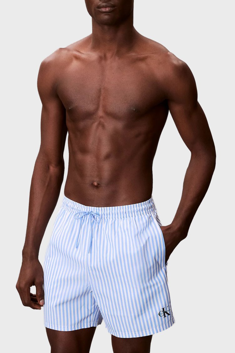 Calvin Klein Çizgili Bağlamalı LV00N61045SNE Erkek Mayo Short LV00N61045 SNE MAVİ BEYAZ - Calvin Klein