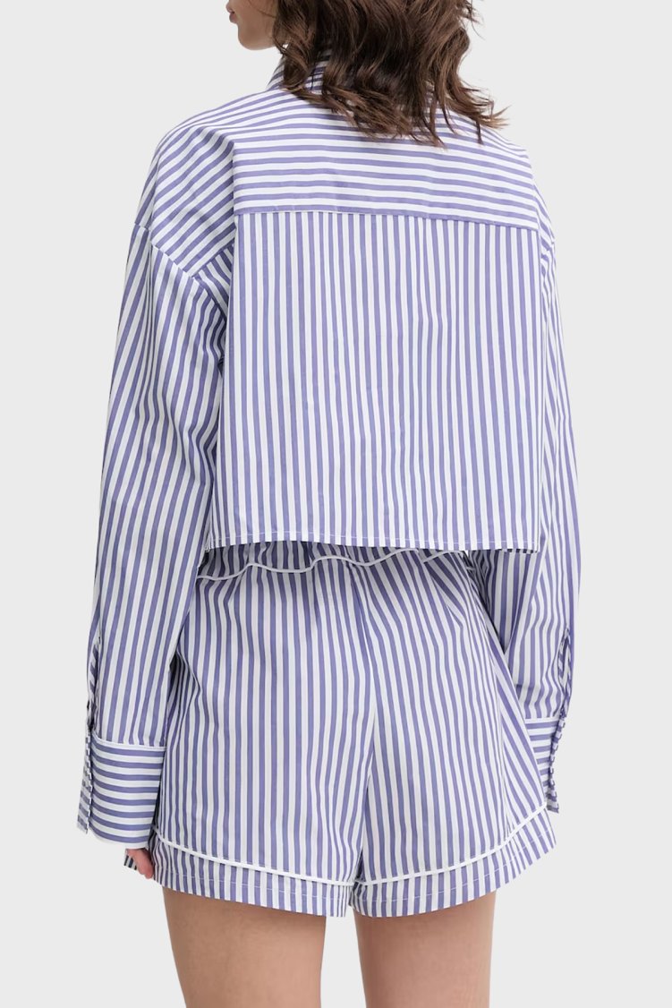 Calvin Klein Çizgili Cropped Fit Pamuklu Poplin LV00QS7605519 Kadın Gömlek LV00QS7605 519 MOR - Calvin Klein (1)