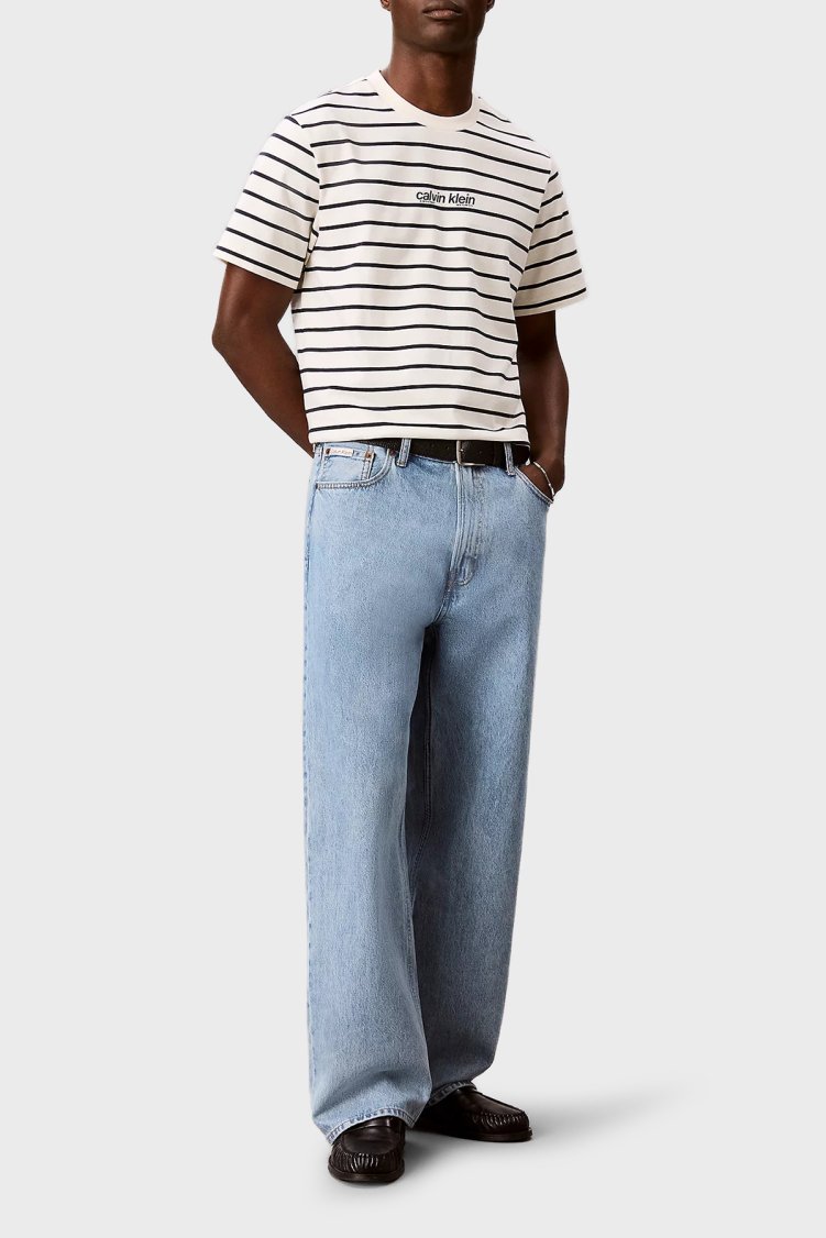 Calvin Klein Çizgili Pamuklu Relaxed Fit Bisiklet Yaka LV04RG236GYAS Erkek T Shirt LV04RG236G YAS KREM - Calvin Klein (1)