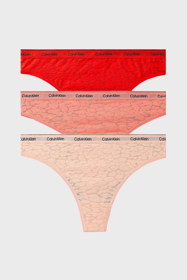 Calvin Klein Dantelli 3 Pack Brazilian 000QD5225EW5R Kadın Külot 000QD5225E W5R Pudra-Pembe-Kırmızı - Calvin Klein