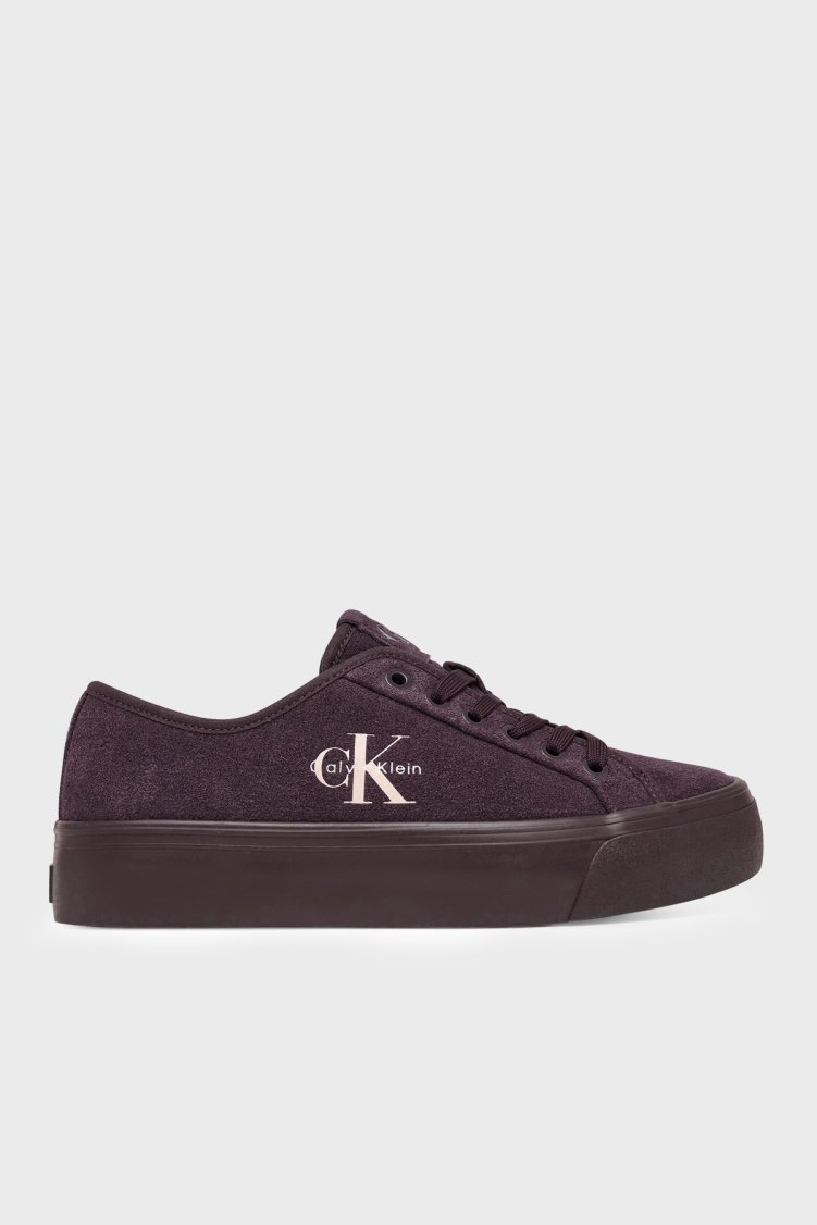 Calvin Klein Deri Karışımlı Logolu Sneaker HW0HW03088VH2 Kadın Ayakkabı HW0HW03088 VH2 MÜRDÜM - Calvin Klein
