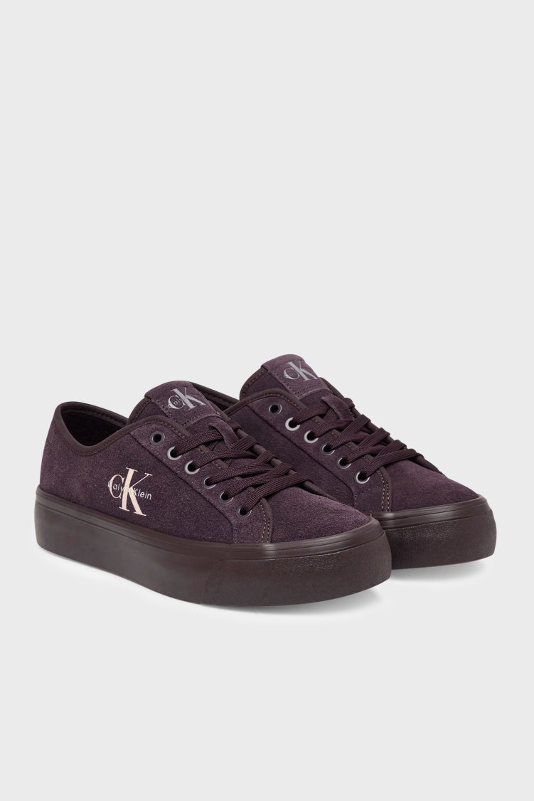 Calvin Klein Deri Karışımlı Logolu Sneaker HW0HW03088VH2 Kadın Ayakkabı HW0HW03088 VH2 MÜRDÜM - Calvin Klein (1)