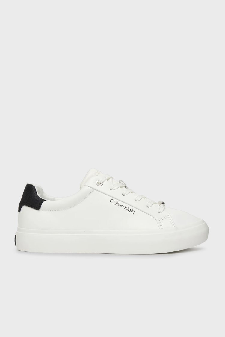 Calvin Klein Deri Logolu Bağcıklı Sneaker HW0HW027470K5 Bayan Ayakkabı HW0HW02747 0K5 BEYAZ - Calvin Klein