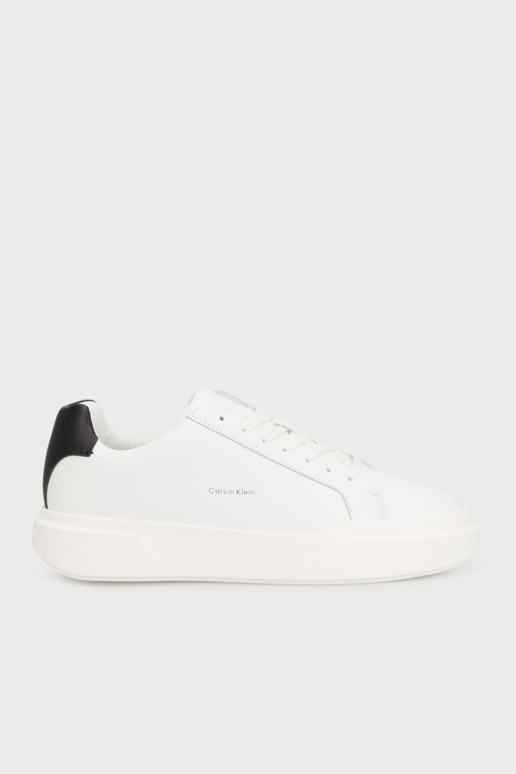 Calvin Klein Deri Logolu Kalın Taban Sneaker YM0YM0134401W Erkek Ayakkabı YM0YM01344 01W BEYAZ-SİYAH - Calvin Klein