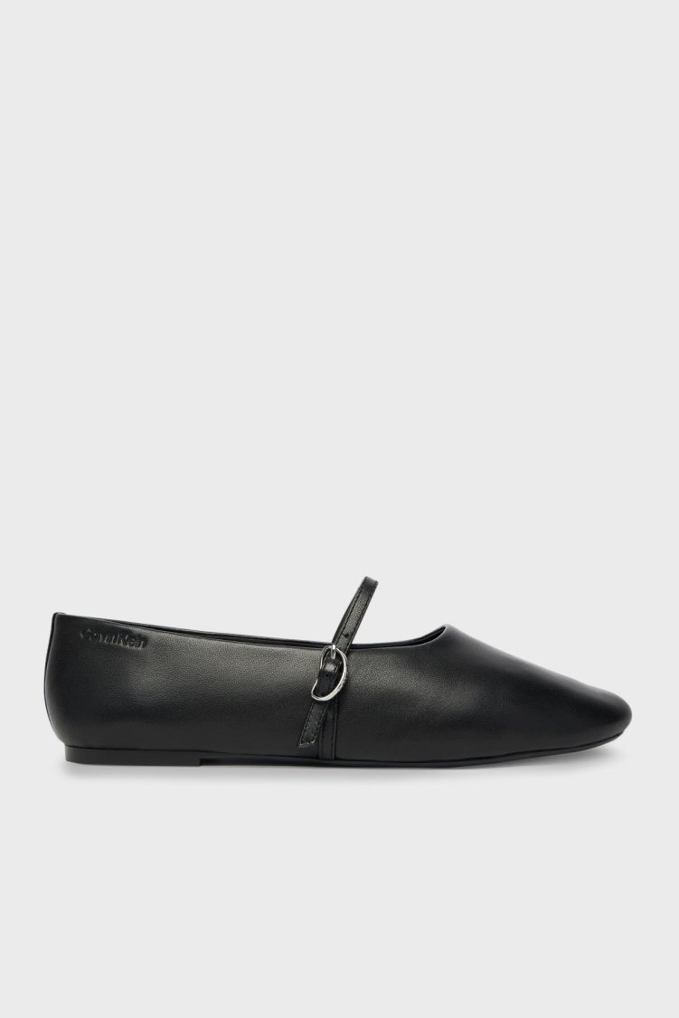 Calvin Klein Deri Logolu Kare Burun HW0HW02847BEH Bayan Babet HW0HW02847 BEH SİYAH - Calvin Klein