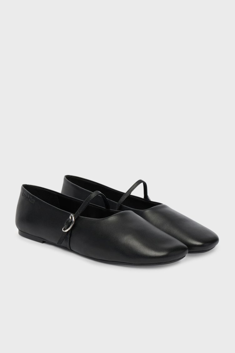 Calvin Klein Deri Logolu Kare Burun HW0HW02847BEH Bayan Babet HW0HW02847 BEH SİYAH - Calvin Klein (1)