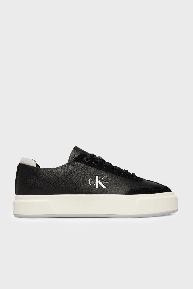 Calvin Klein Deri Logolu Sneaker HW0HW0298401R Kadın Ayakkabı HW0HW02984 01R SİYAH - Calvin Klein
