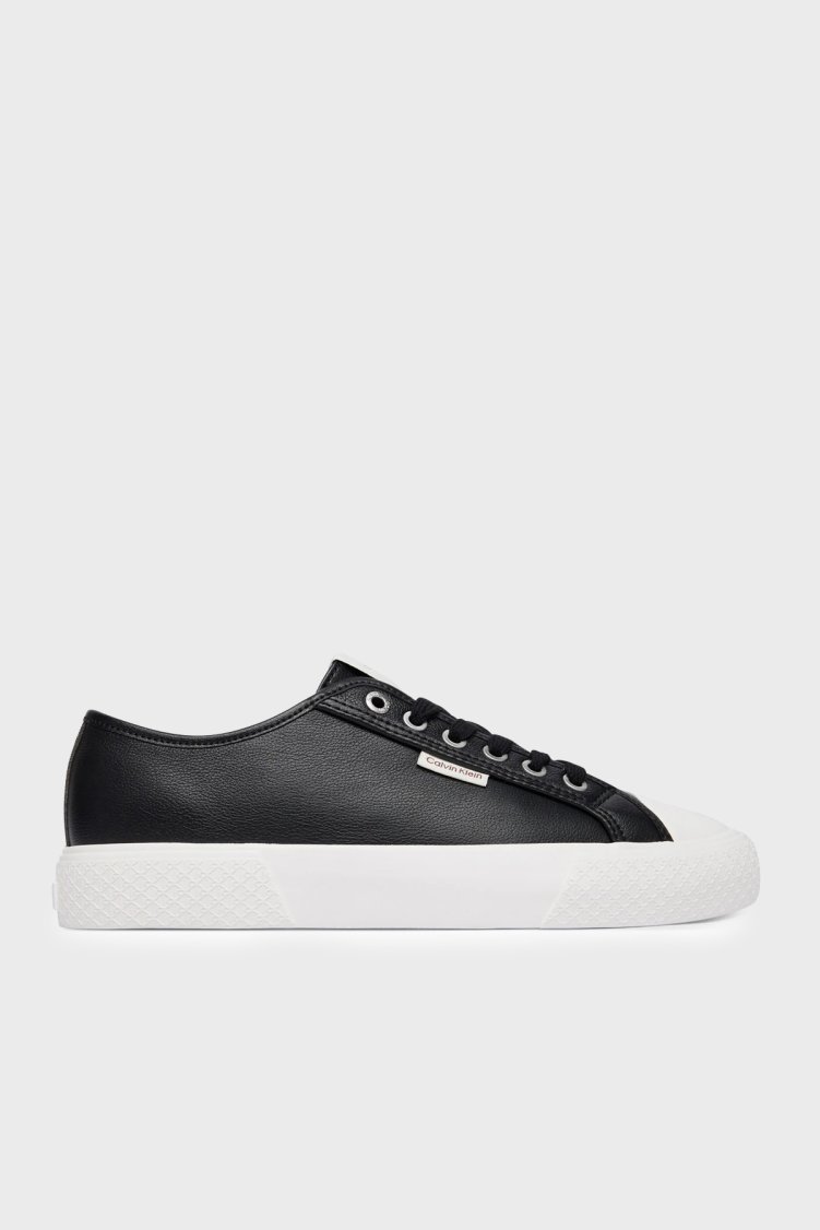 Calvin Klein Deri Logolu Sneaker HW0HW03077BEH Kadın Ayakkabı HW0HW03077 BEH SİYAH - Calvin Klein