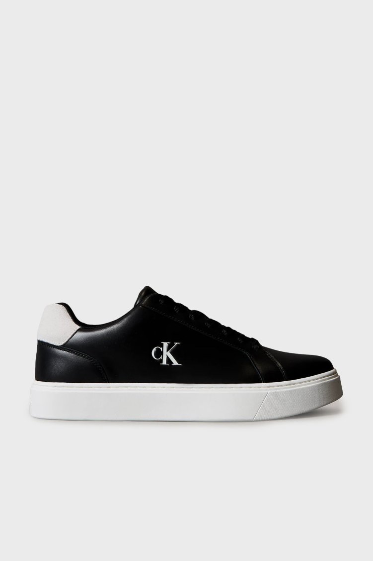 Calvin Klein Deri Logolu Sneaker YM0YM014350GM Erkek Ayakkabı YM0YM01435 0GM Siyah-beyaz - Calvin Klein