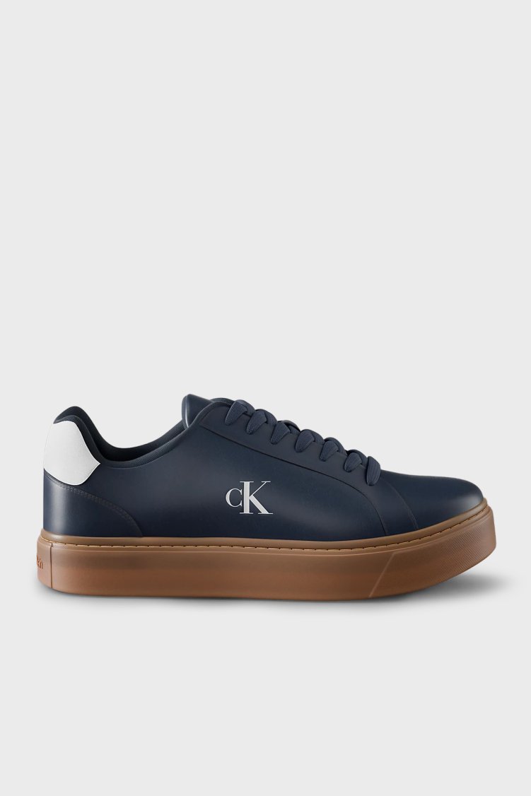 Calvin Klein Deri Logolu Sneaker YM0YM014350ZV Erkek Ayakkabı YM0YM01435 0ZV LACİVERT-KAHVE - Calvin Klein