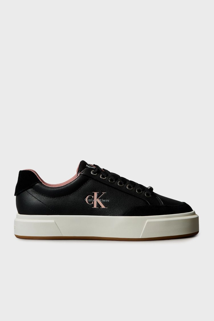 Calvin Klein Deri Süet Detaylı Sneaker YW0YW0202301G Bayan Ayakkabı YW0YW02023 01G SİYAH - Calvin Klein