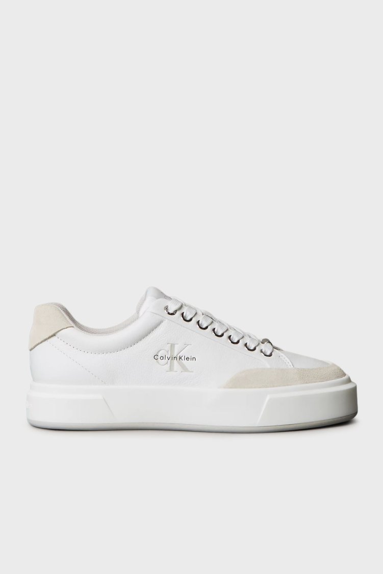 Calvin Klein Deri Süet Detaylı Sneaker YW0YW020230K7 Bayan Ayakkabı YW0YW02023 0K7 BEYAZ - Calvin Klein