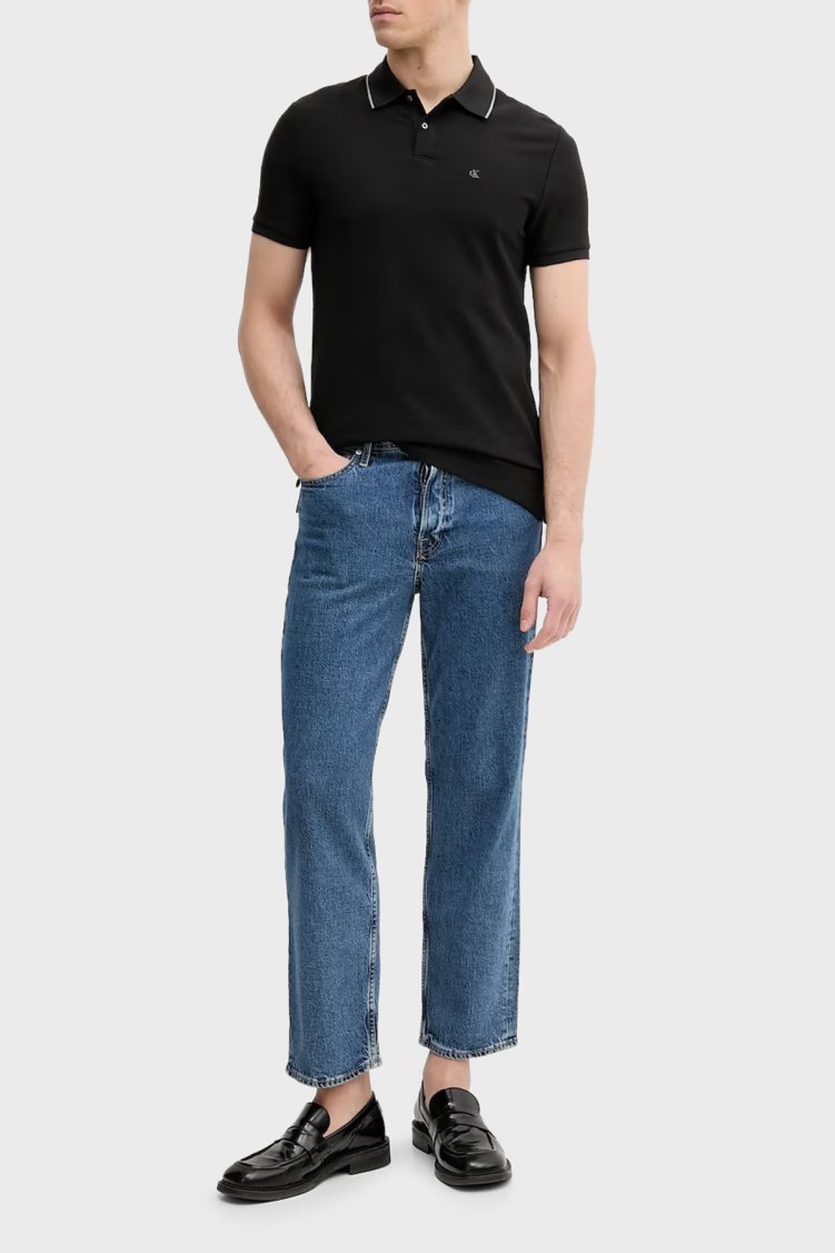Calvin Klein Desenli % 100 Pamuk Regular Fit Düğmeli LV04LC239GUB1 Erkek Polo LV04LC239G UB1 SİYAH - Calvin Klein (1)