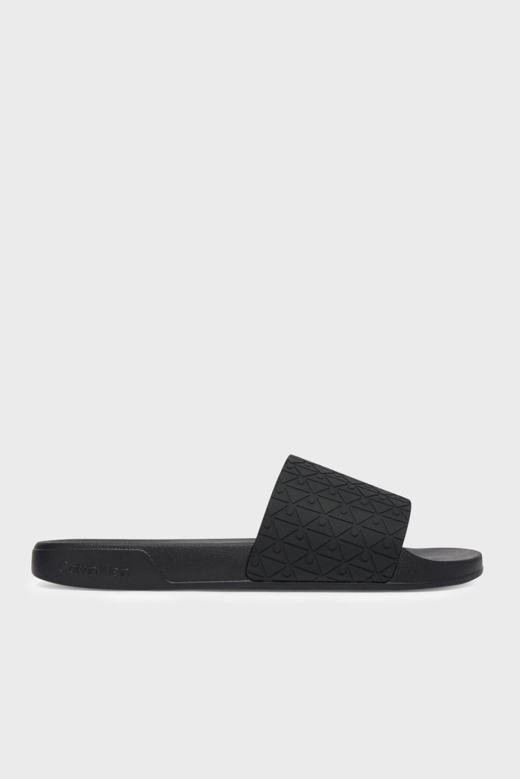 Calvin Klein Desenli HM0HM021100GT Erkek Terlik HM0HM02110 0GT SİYAH - Calvin Klein