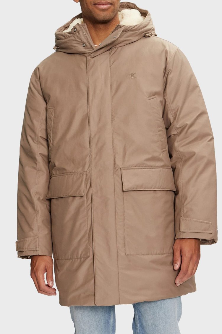 Calvin Klein Dolgulu Pamuklu Relaxed Fit Kapüşonlu Uzun J30J326082PAV Erkek Parka J30J326082 PAV GRİ - Calvin Klein