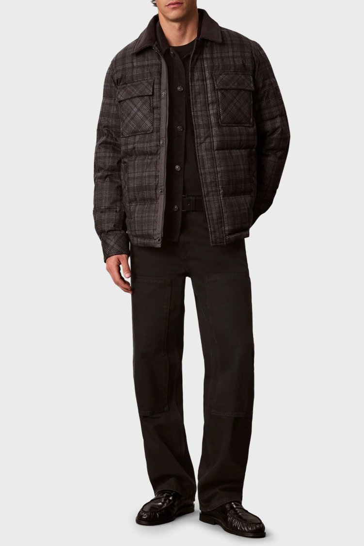 Calvin Klein Ekoseli Kadife Yaka Su İtici Şişme LV04RH554GP7E Erkek Mont LV04RH554G P7E Gri - Calvin Klein (1)