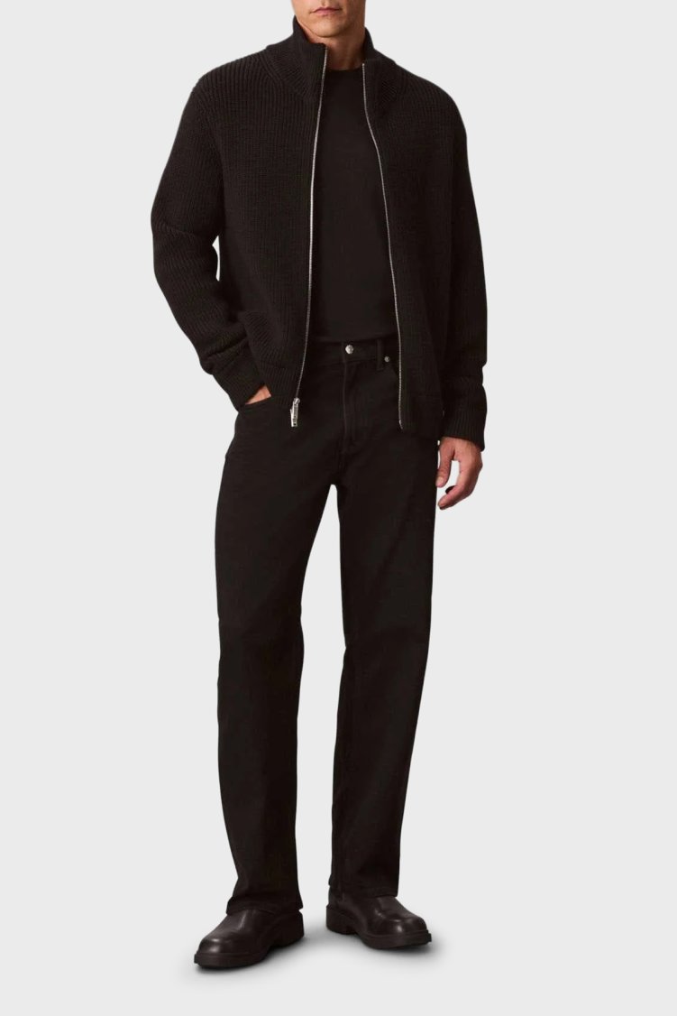 Calvin Klein Fitilli Yün Karışımlı Regular Fit Dik Yaka Fermuarlı LV04LD305GUB1 Erkek Hırka LV04LD305G UB1 SİYAH - Calvin Klein (1)