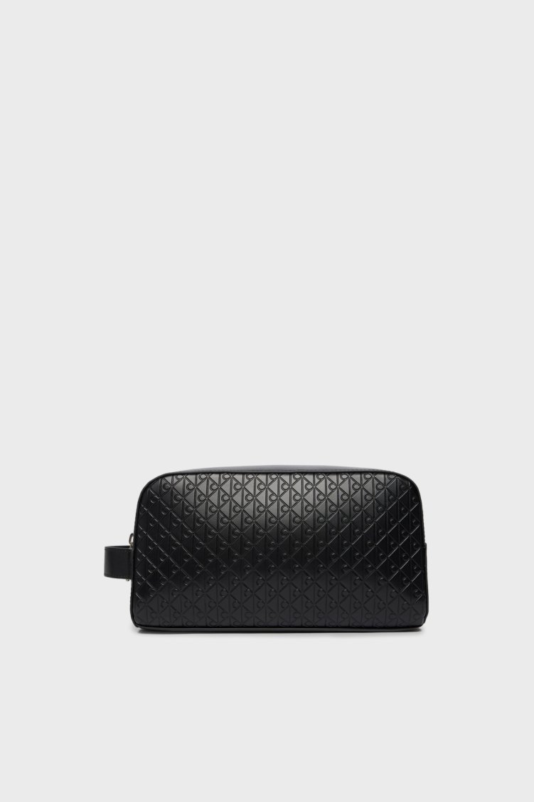 Calvin Klein Hakiki Deri Tamamı Kabartma Logolu Tek Saplı Erkek Çanta LV04D1146G UB1 SİYAH - Calvin Klein